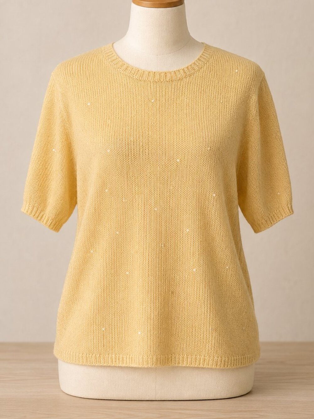 Butter Yellow Sequin Knit Sweater Top Short Sleeve Women’s XL
